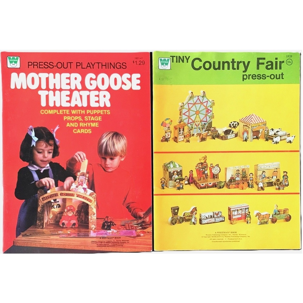 Pair Whitman Child's Press-Out Books Mother Goose Playhouse & State Fair Vtg NOS